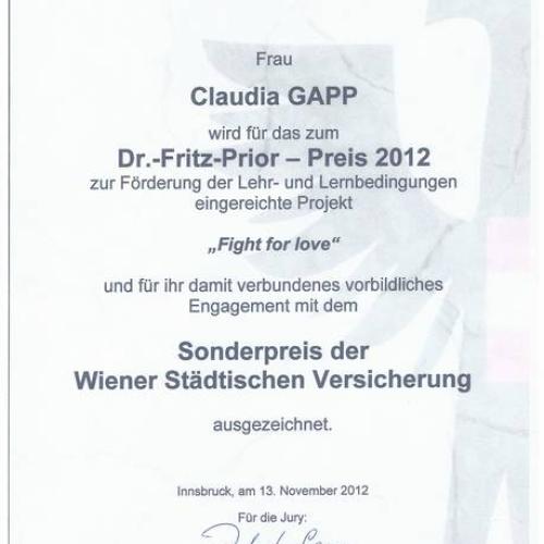2012 - Dr. Fritz Prior-Preis "Fight for Love"