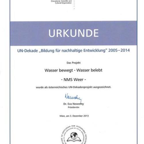 2014 - UNESCO-Auszeichnung "Wasser bewegt - Wasser belebt"