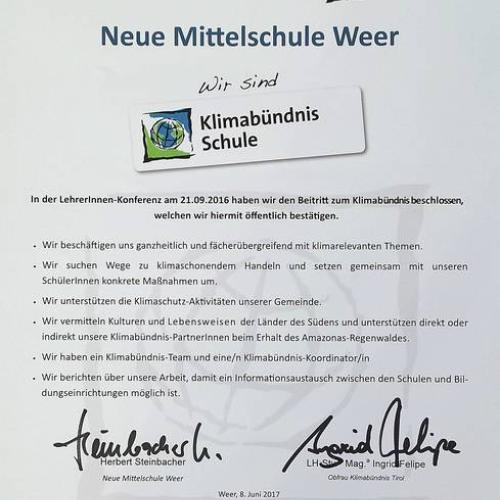 2017 - Urkunde Klimabündnisschule
